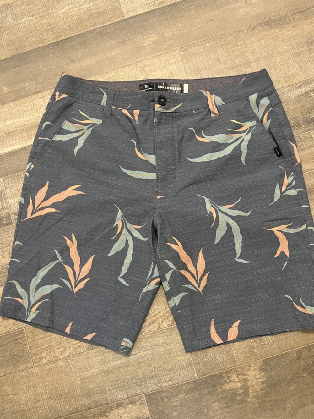Rip Curl Boardwalks Shorts grey with green peach orange botanical accents